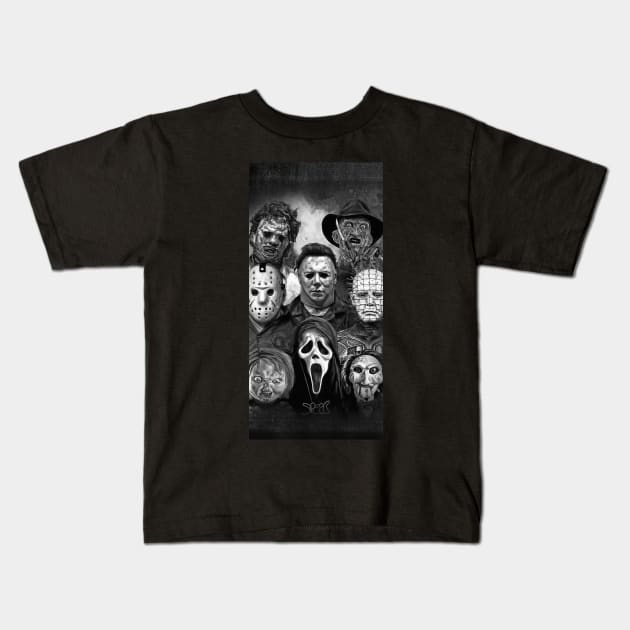 Horror Face Collage Kids T-Shirt by semekadarso